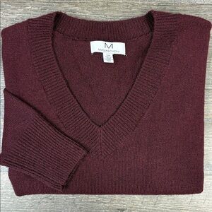 Magaschoni Burgundy V-Neck Knit Sweater | Size